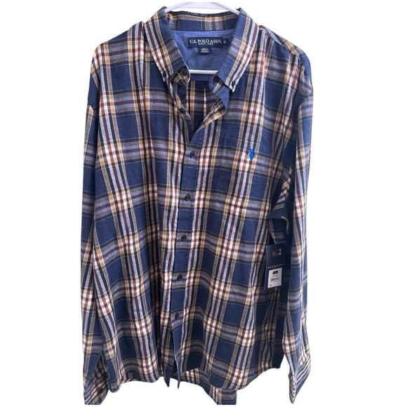 US Polo Assn. Other - Us Polo Assn Men's Shirt Plaid Size XL Blue Brown Collared Size XL NWT